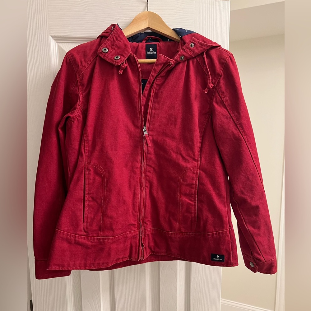 Hooded burgundy canvas jacket